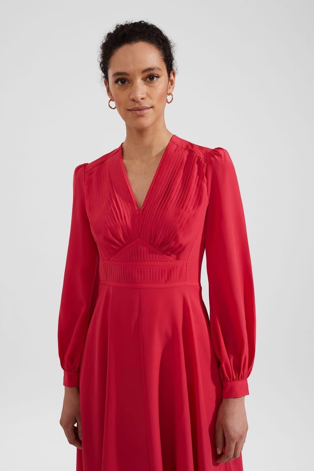 Hobbs London Hobbs London Women's Adrianna Pleated Detail Midi Dress in Cerise - 3