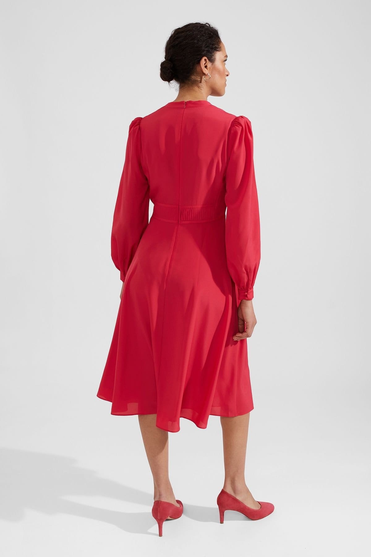 Hobbs London Hobbs London Women's Adrianna Pleated Detail Midi Dress in Cerise - 4