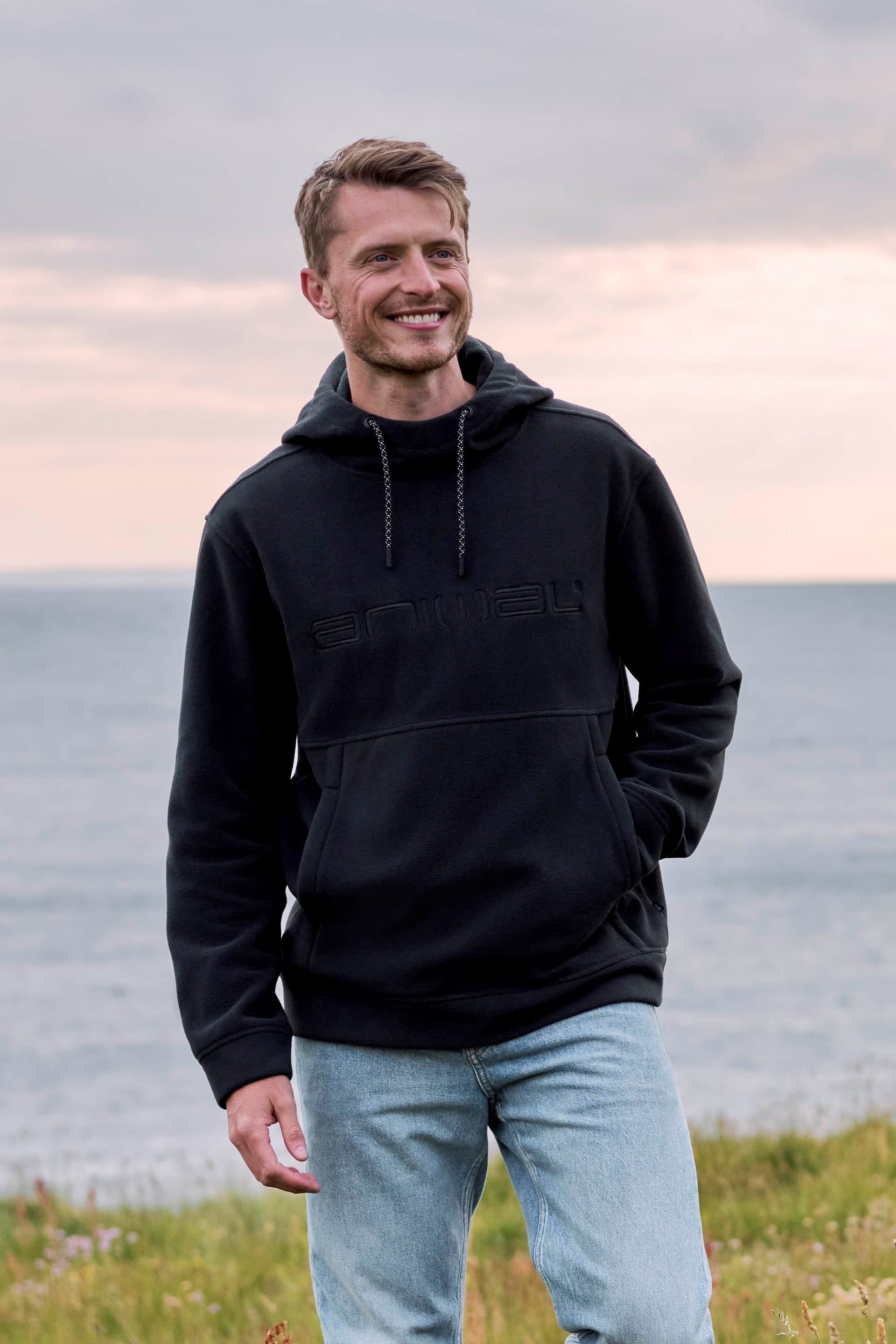 Animal Animal Men's 'Louis' Coastal Casual Polyester Fleece Hoodie in Black