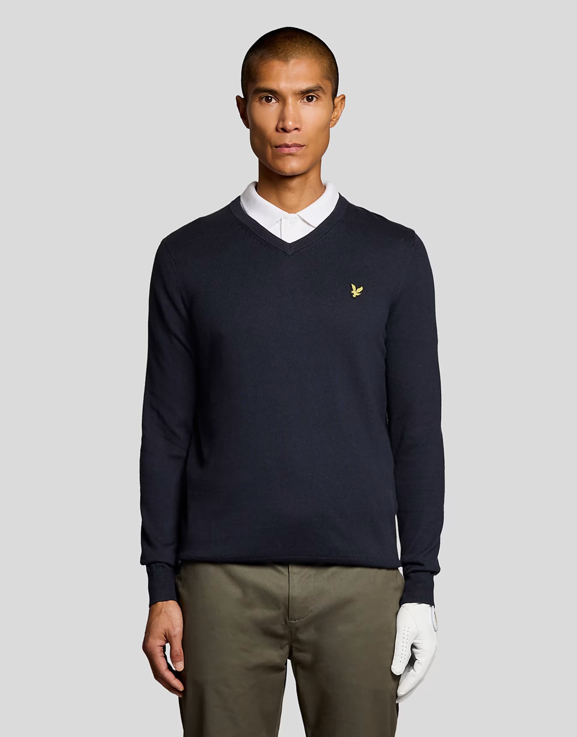 ASOS Lyle & Scott Mid knits golf v neck pullover in z271 dark navy