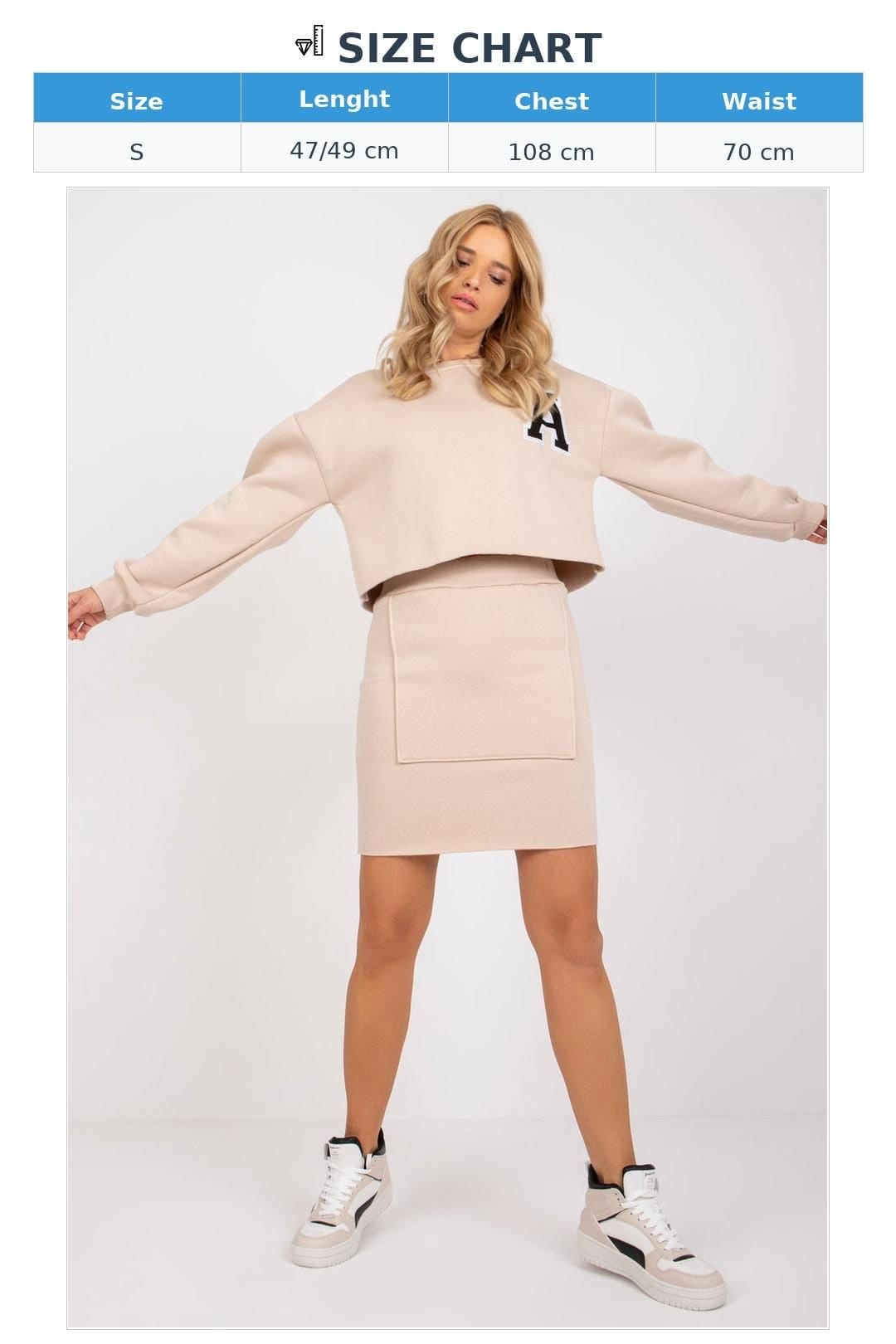 Love Lace Love Lace Women's Printed Letter Long Sleeve Blouse Skirt Set in Beige - 4