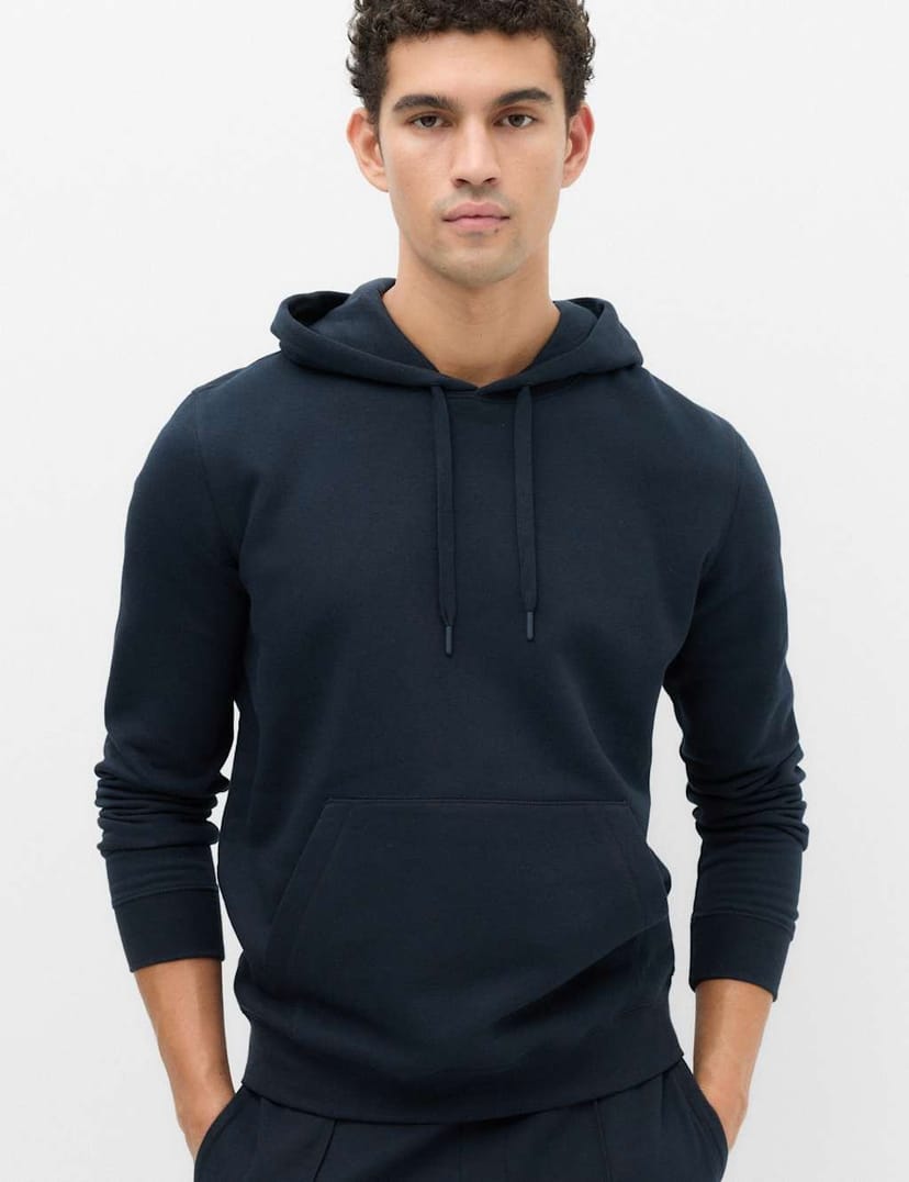 Marks & Spencer M&S Cotton Rich Brushback Hoodie Navy - 1