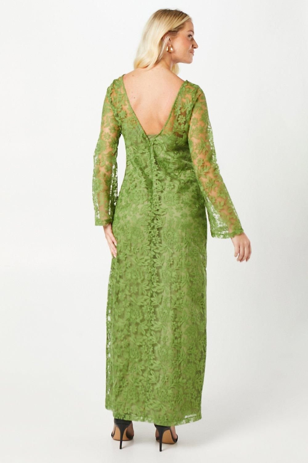 Debut London Debut London Women's by Coast Cami Lined Lace Maxi Dress in Olive - 3