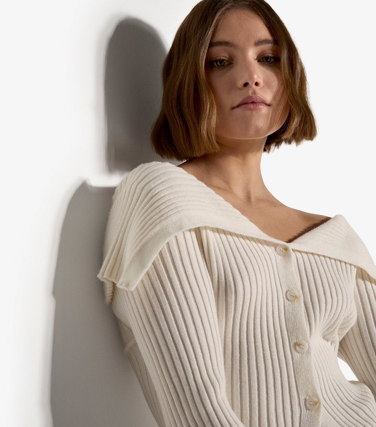 Apricot Women's Cream Ribbed Folded Collar Cardigan Apricot New Look - 4