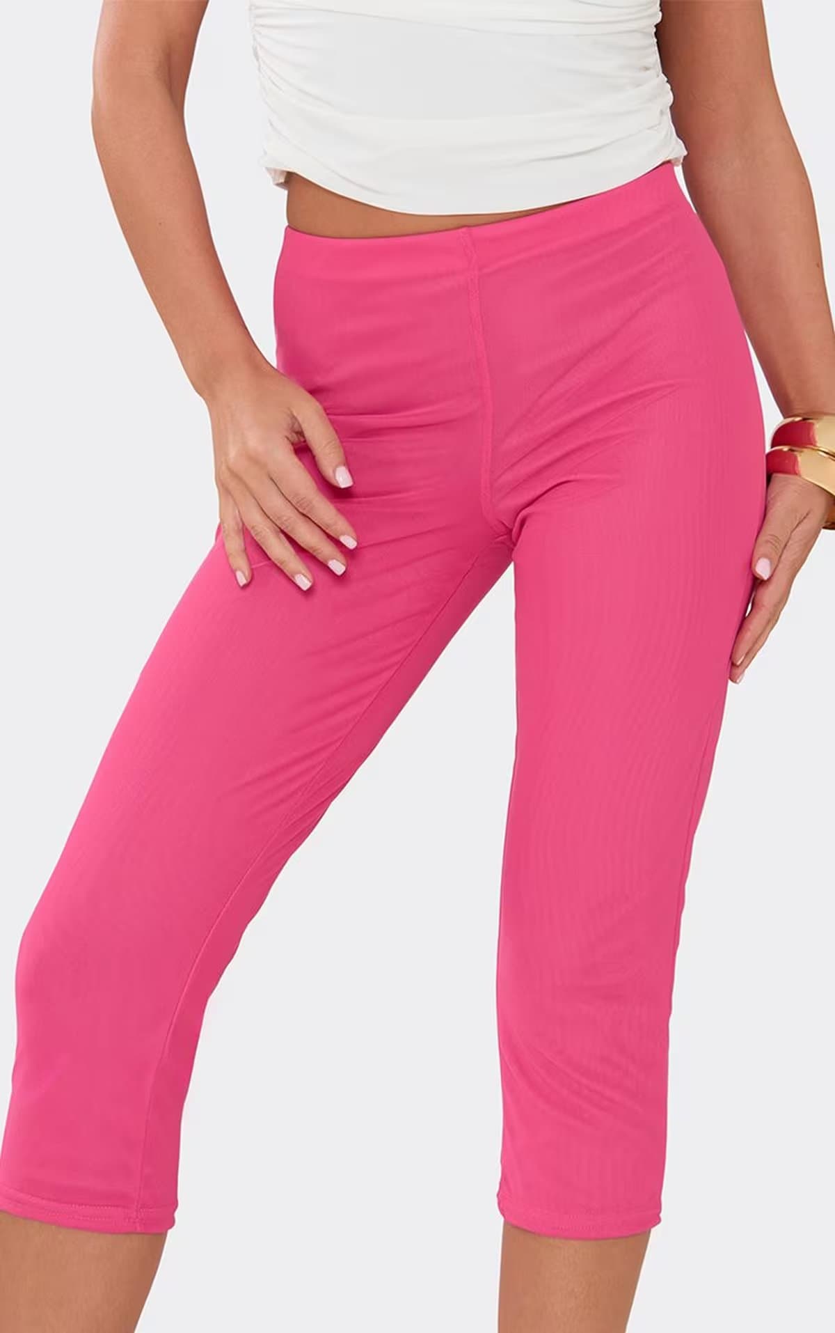 EGO Mid Rise Capri Trousers In Hot Pink Mesh, Women's Size UK 6