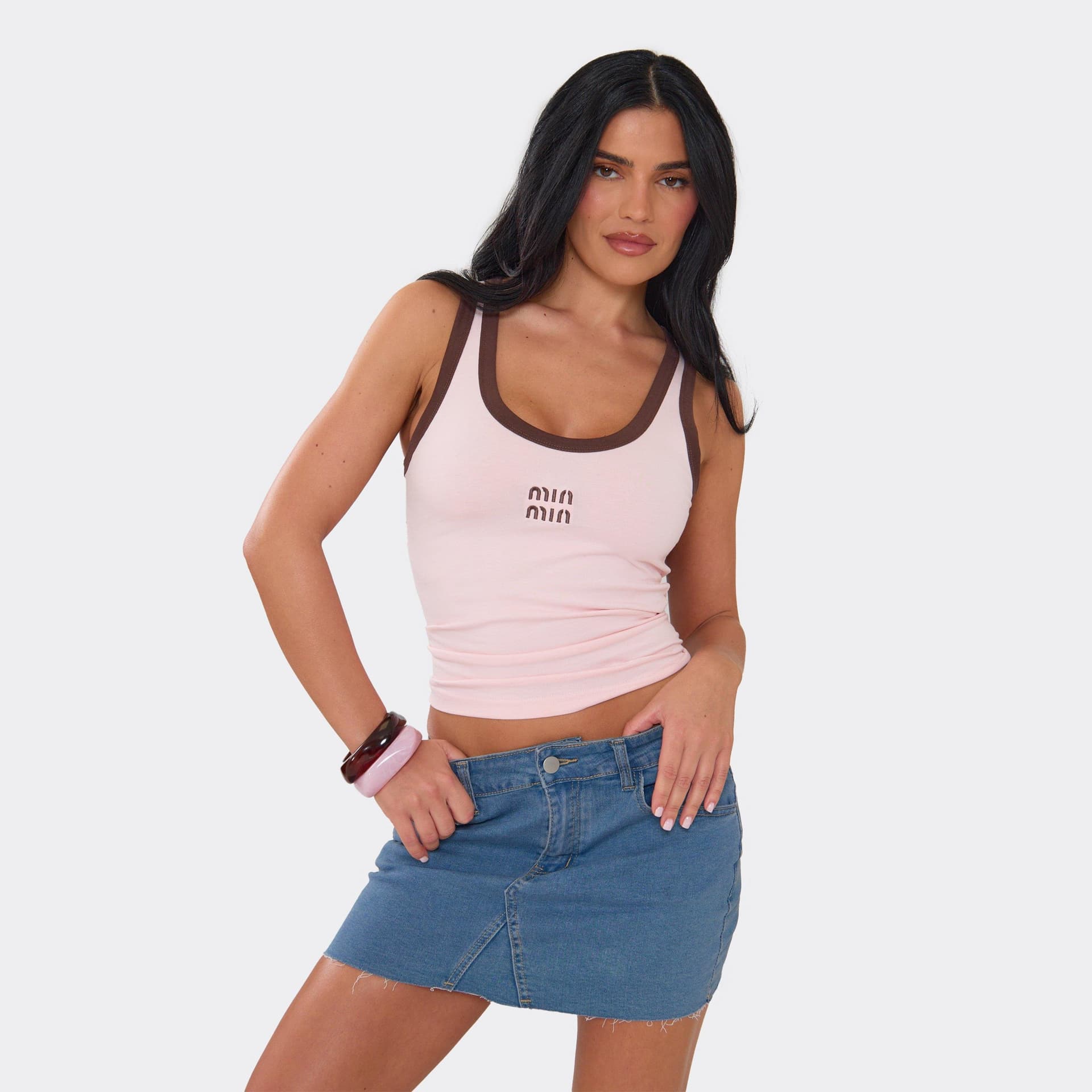 EGO Sleeveless Min Min Graphic Contrast Hem Racer Top In Pink, Women's Size UK 8