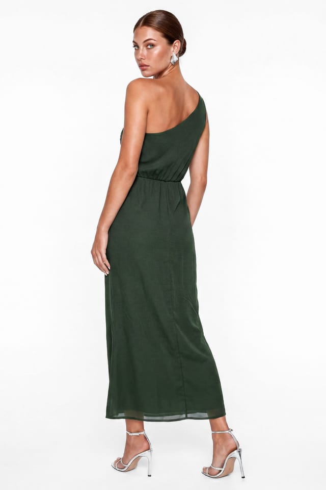 Maya Deluxe Maya Deluxe Women's Embellished One Shoulder Ruffle Midaxi Dress in Green - 2