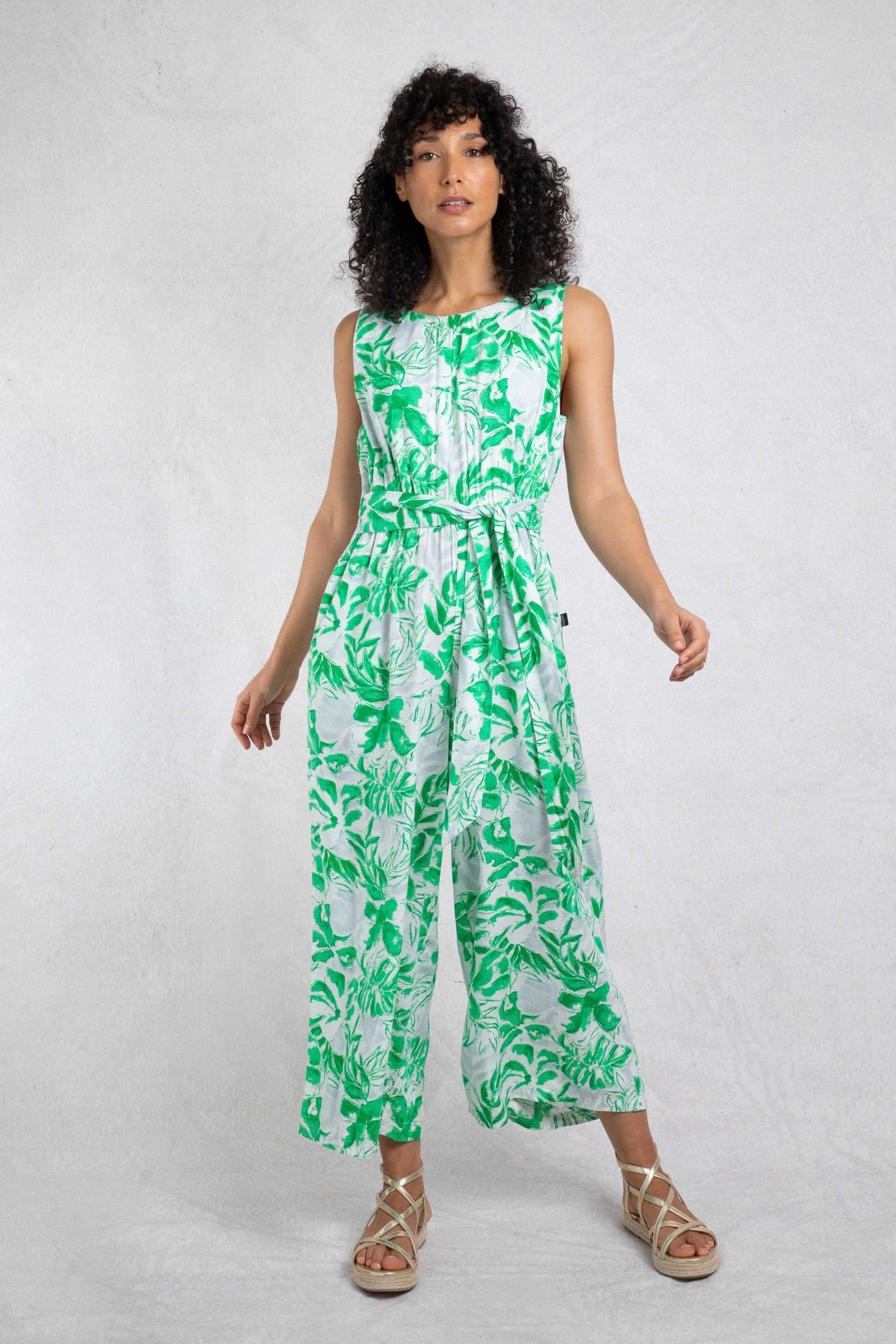 Weird Fish Weird Fish Women's Padra Wide Leg Printed Jumpsuit in Bright Green