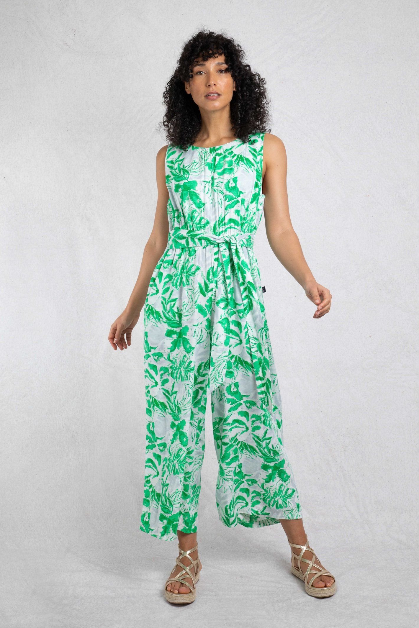 Weird Fish Weird Fish Women's Padra Wide Leg Printed Jumpsuit in Bright Green - 4