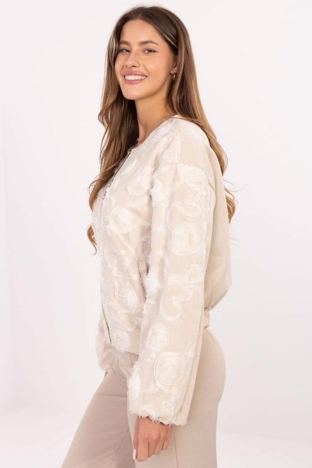 Love Lace Love Lace Women's Floral Texture Bomber Jacket in Beige - 2