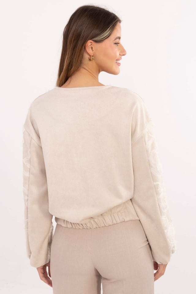 Love Lace Love Lace Women's Floral Texture Bomber Jacket in Beige - 3