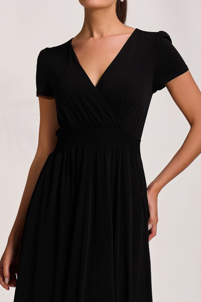 Jolie Moi Jolie Moi Women's Cap Sleeve Jersey Midi Dress in Black - 3