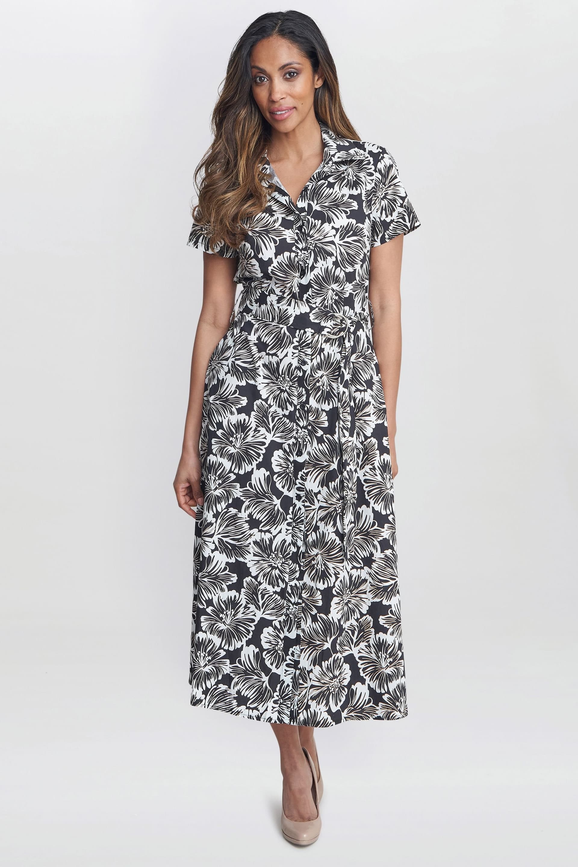 Gina Bacconi Gina Bacconi Black Floral Print Midi Dress