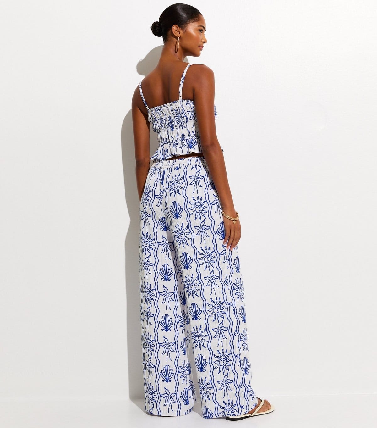 New Look Women's Blue Sun Print Wide Leg Beach Trousers New Look - 4