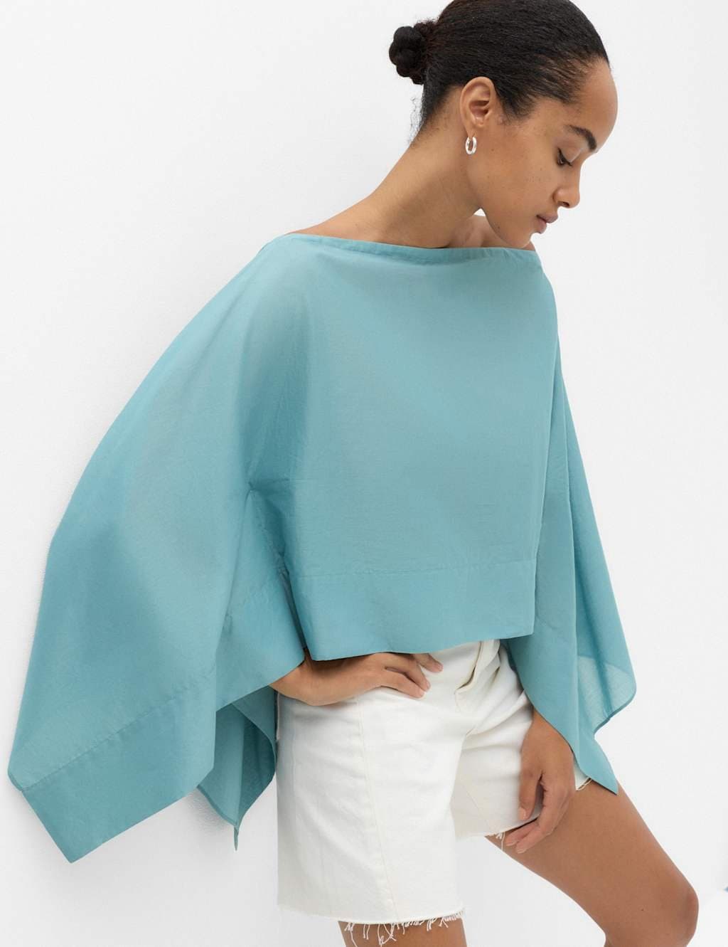 Marks & Spencer M&S Pure Cotton Sheer Cape Top Duck Egg