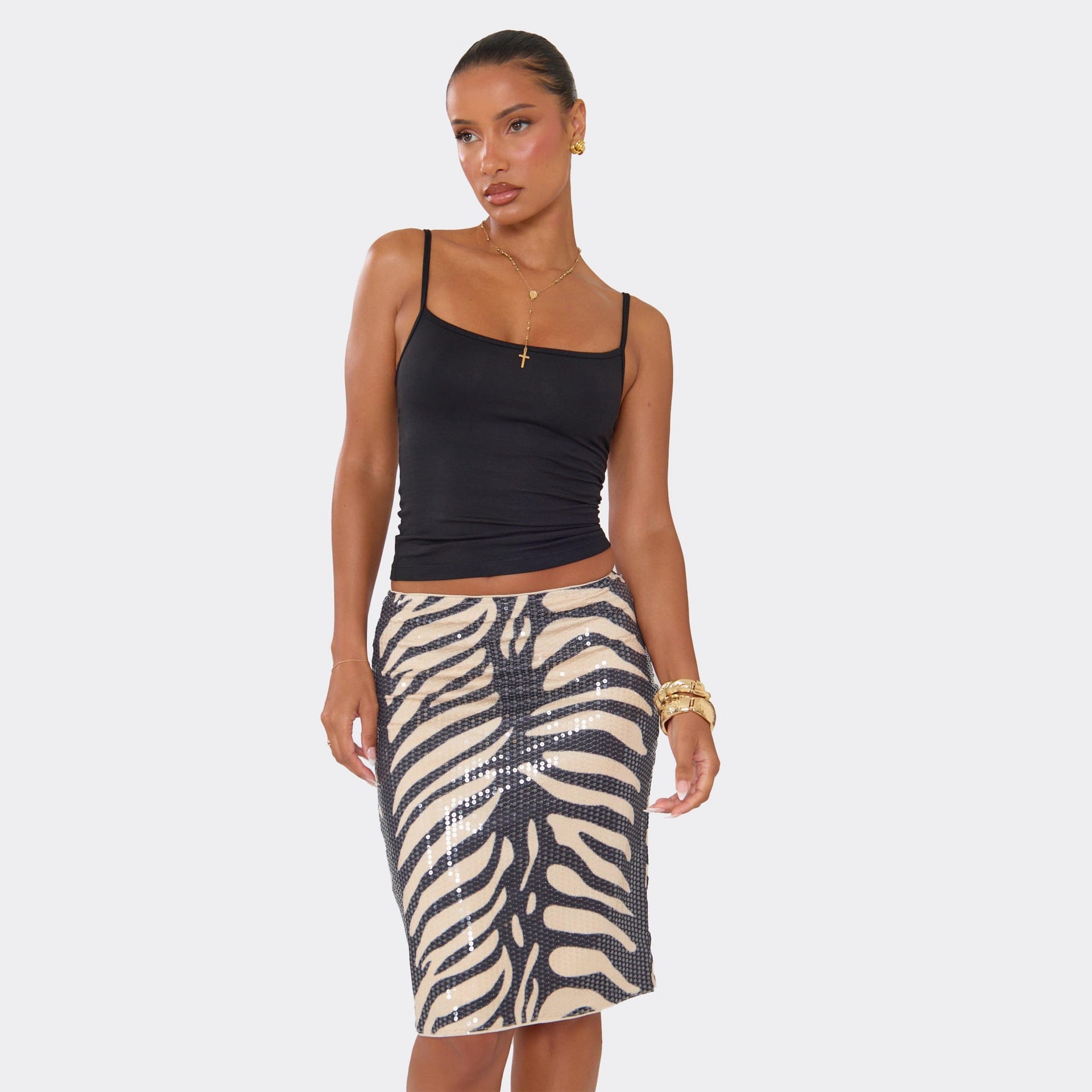 EGO Zebra Print Sequin Midi Skirt, Women's Size UK 6