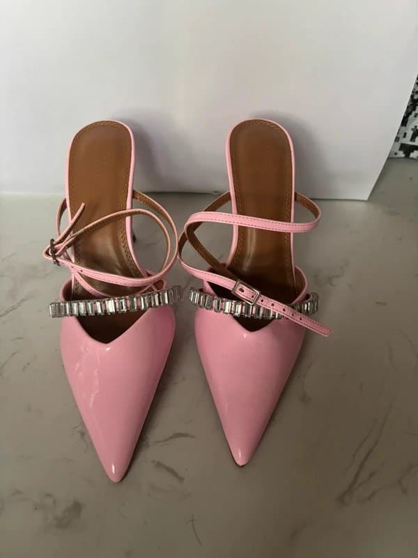ASOS Women’s girly baby pink patent embellished crystal slingback lace up heels Barbie party