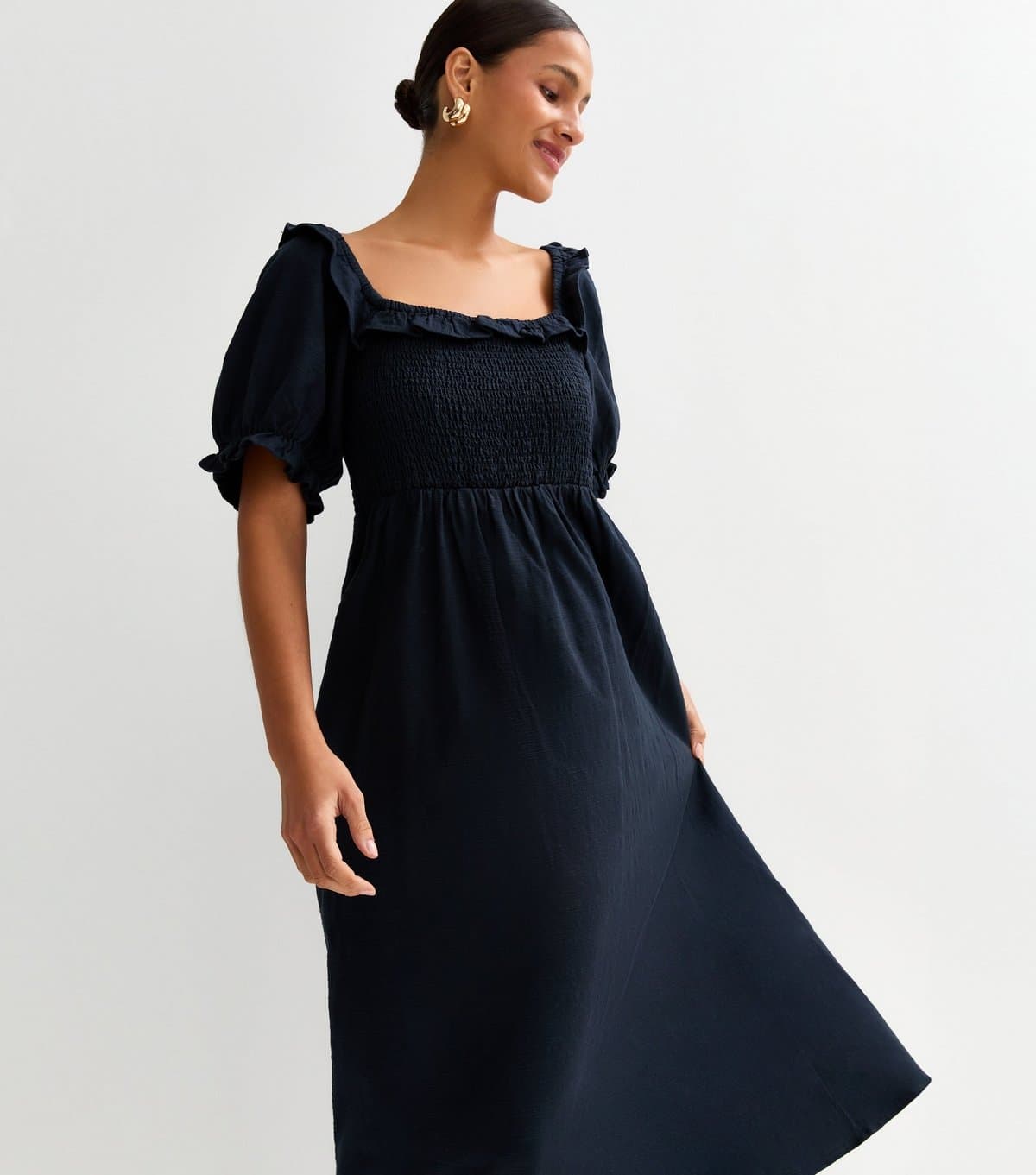 New Look Women's Navy Puff Sleeve Midi Dress New Look