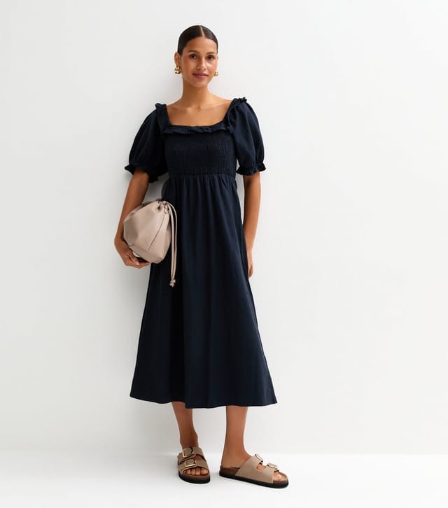 New Look Women's Navy Puff Sleeve Midi Dress New Look - 3