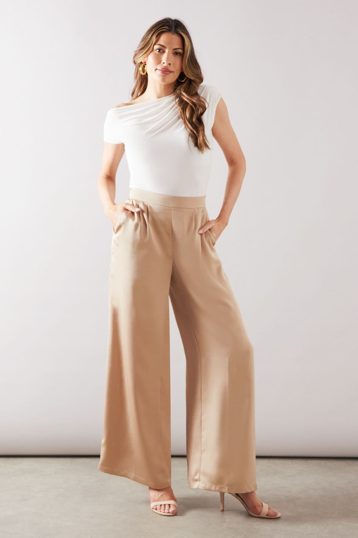 Wallis Wallis Champagne Satin Wide Leg Trousers