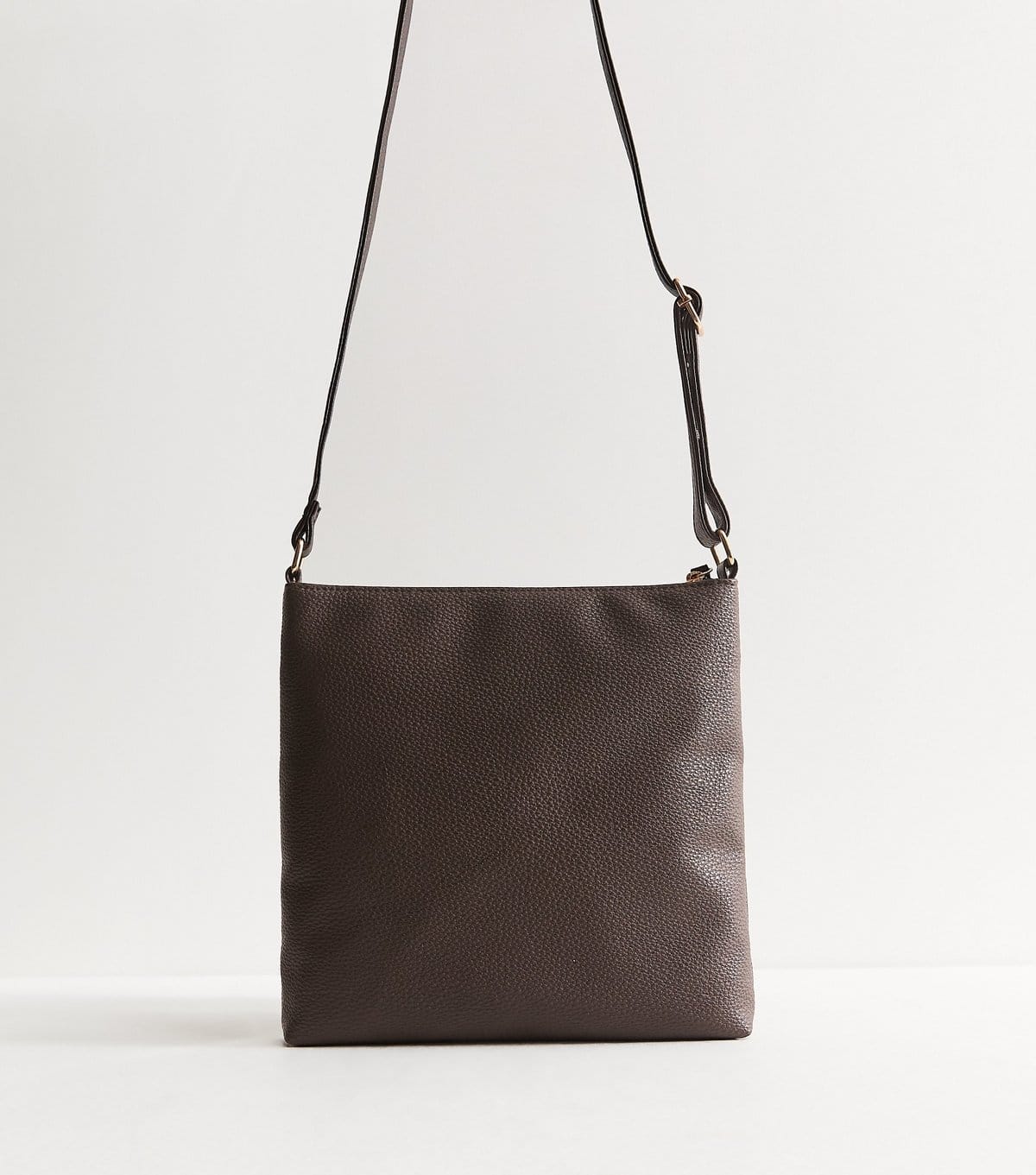 New Look Dark Brown Faux Leather and Suede Messenger Bag New Look - 4