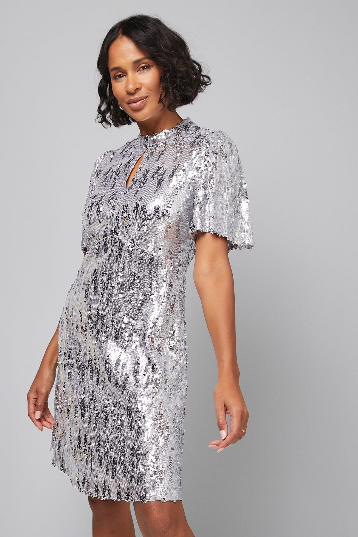 Wallis Wallis Women's Sequin High Neck Shift Dress in Silver - 4