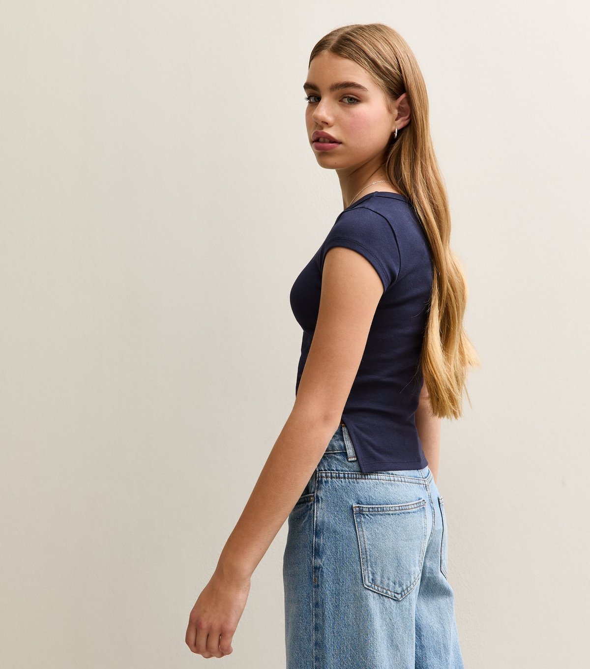 New Look Girls' Navy Split Side Ruched Cap Sleeve Top New Look - 4