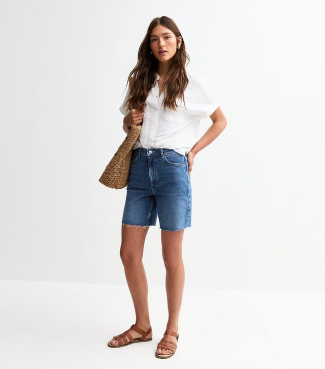 New Look Women's Blue Raw Hem Denim Bermuda Shorts New Look - 3