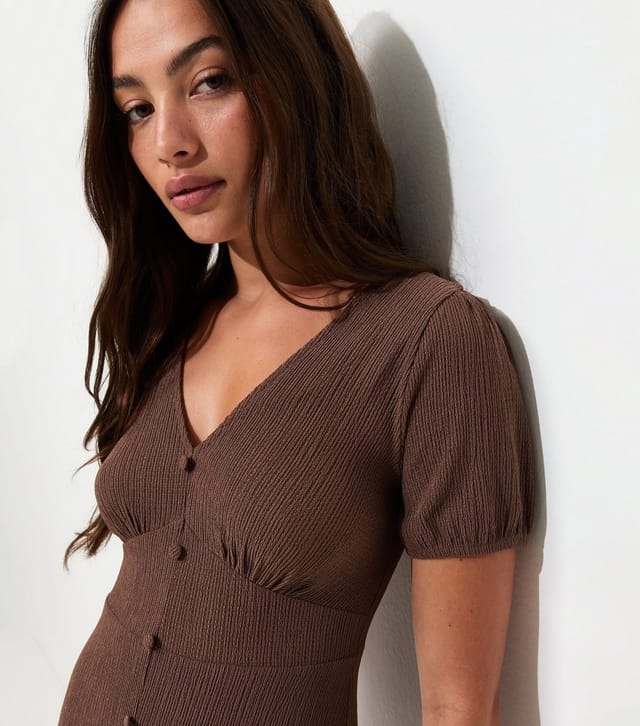 New Look Women's Dark Brown Crinkled Short Sleeve Mini Dress New Look - 2