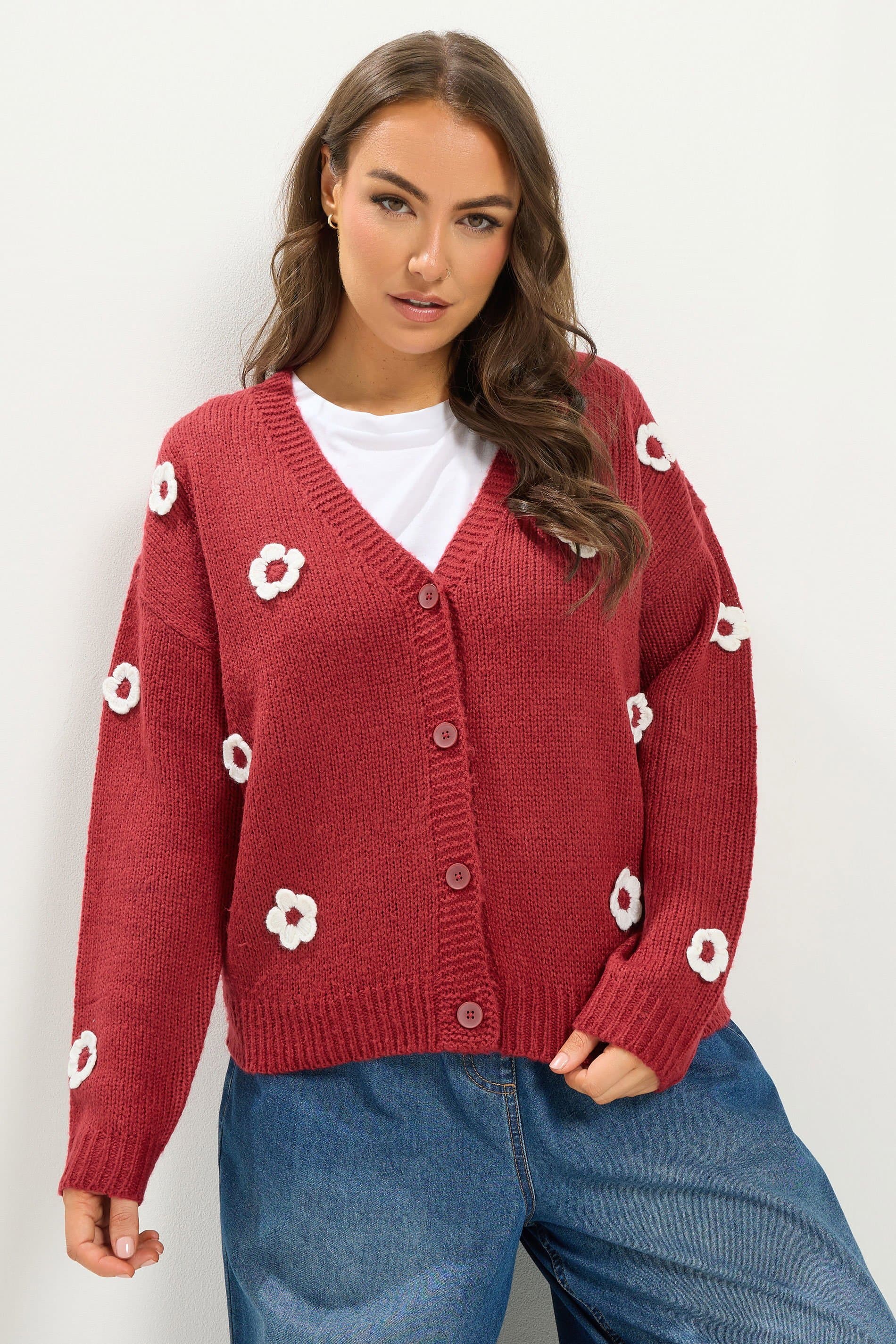 Yours Plus Size Red Applique Flower Cardigan