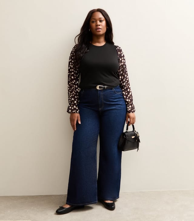 New Look Women's Plus Size Black Soft Touch Printed Long Sleeve Top Curves New Look - 2