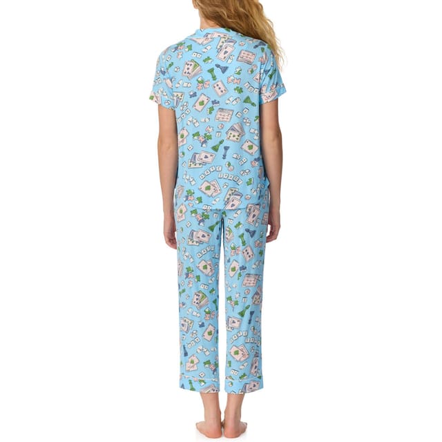 kate spade new york Kate Spade New York Women's Short Sleeve Cropped PJ Set in a Fun Game On Design in Blue - 2