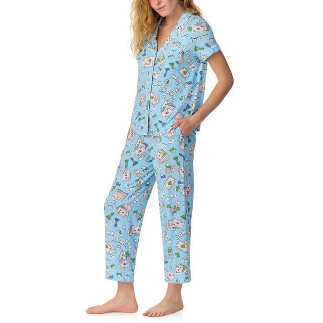 kate spade new york Kate Spade New York Women's Short Sleeve Cropped PJ Set in a Fun Game On Design in Blue - 3
