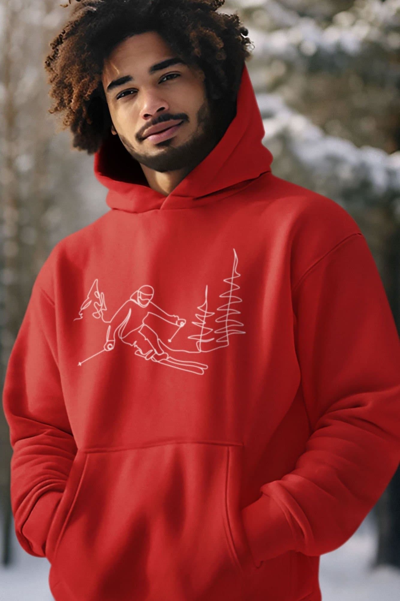 Bad Zebedee Bad Zebedee Men's Line Drawing Skier Hoodie in Red