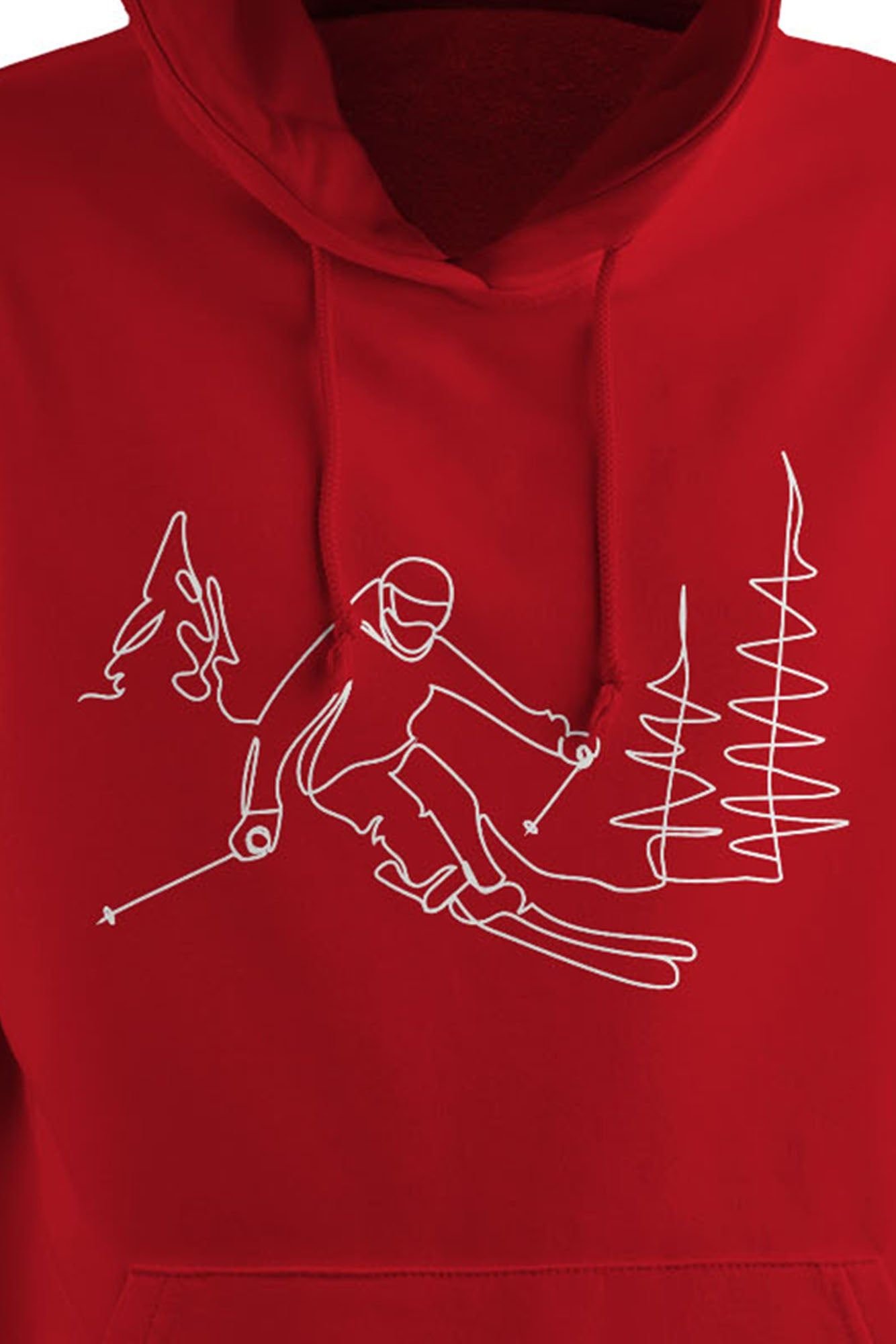 Bad Zebedee Bad Zebedee Men's Line Drawing Skier Hoodie in Red - 2