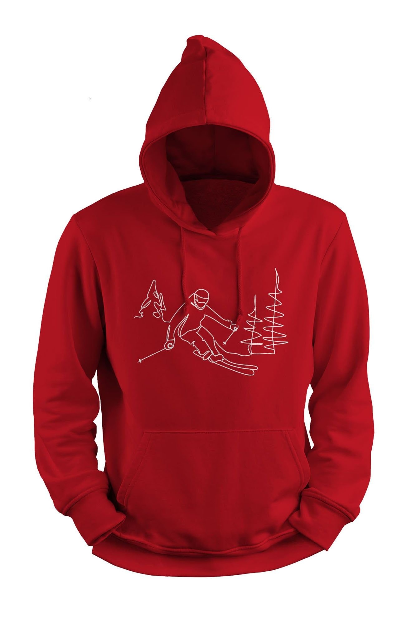 Bad Zebedee Bad Zebedee Men's Line Drawing Skier Hoodie in Red - 3