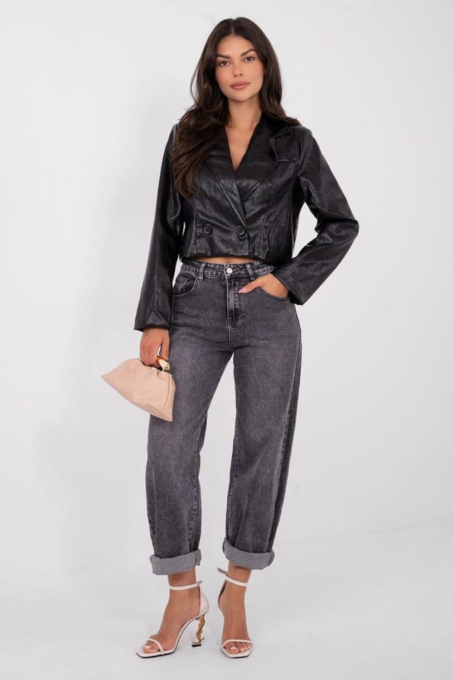 Love Lace Love Lace Women's Double Breasted Leather Blazer in Black - 2
