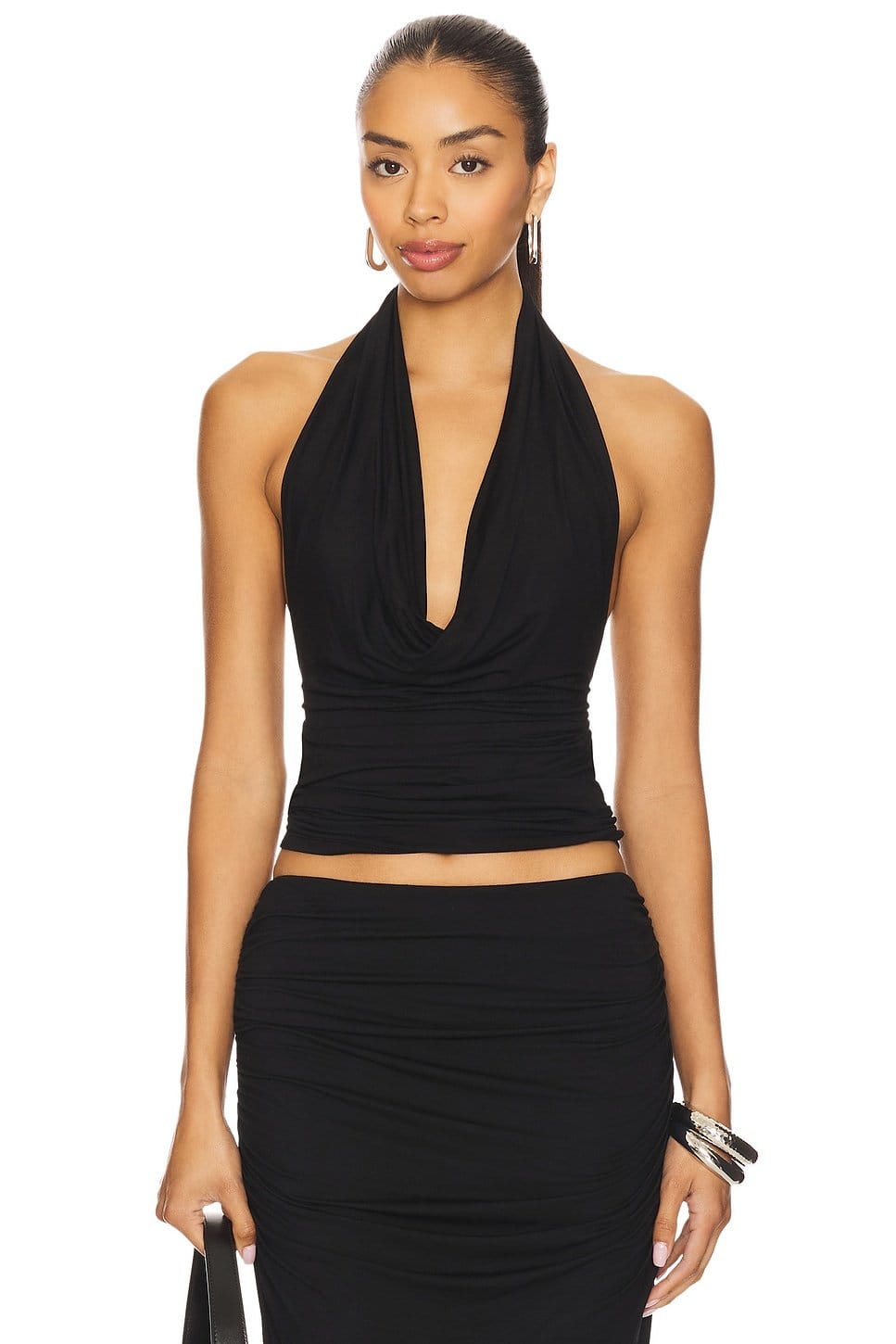 Revolve Black Ruched Halter Top