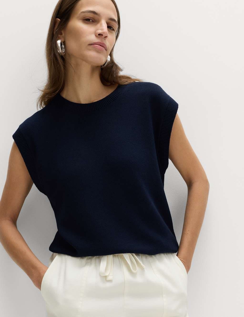 Marks & Spencer M&S Muscle Knitted Vest with Linen Midnight