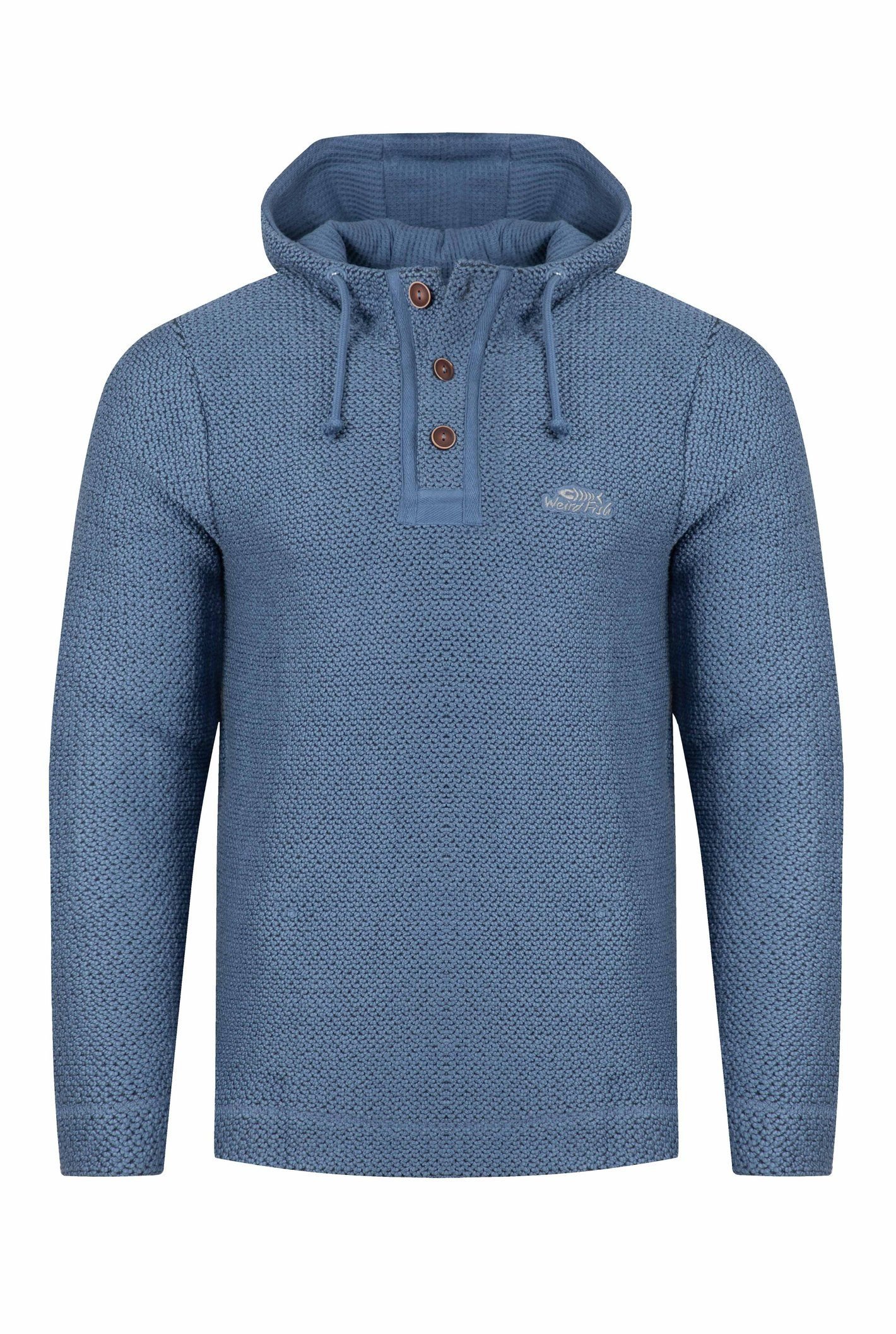 Weird Fish Weird Fish Men's Bakersfield Button Neck Macaroni Hoodie in Mid Blue - 2