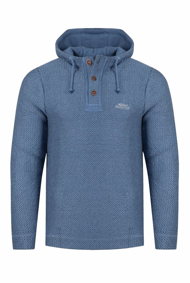 Weird Fish Weird Fish Men's Bakersfield Button Neck Macaroni Hoodie in Mid Blue - 2