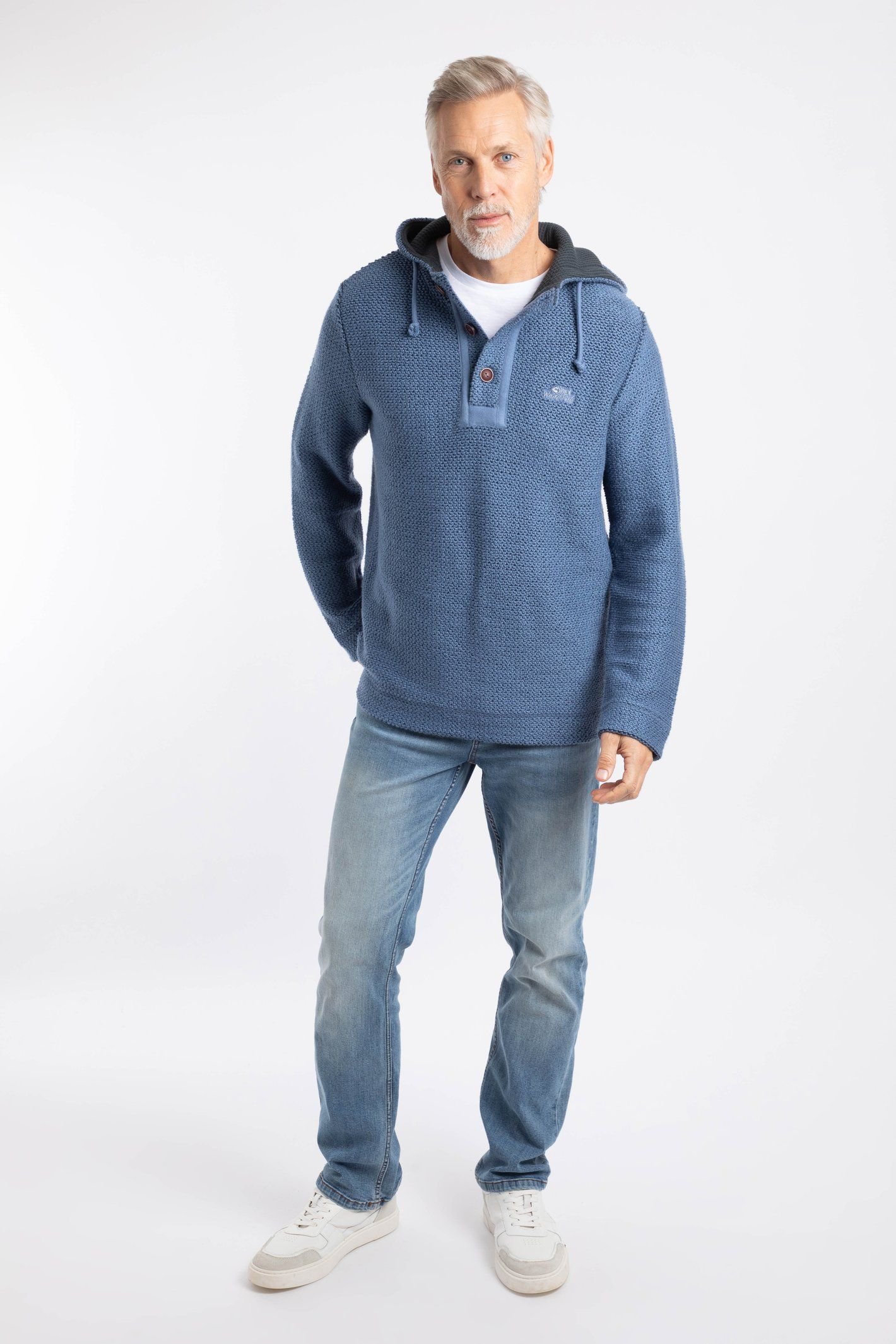 Weird Fish Weird Fish Men's Bakersfield Button Neck Macaroni Hoodie in Mid Blue - 4