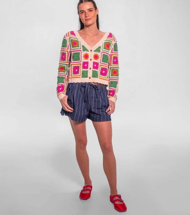 Sunshine Soul Women's Multicolour Crochet Knit V-Neck Cardigan Sunshine Soul New Look - 2