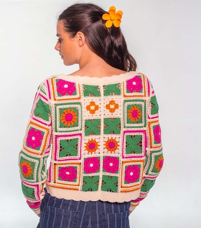 Sunshine Soul Women's Multicolour Crochet Knit V-Neck Cardigan Sunshine Soul New Look - 3