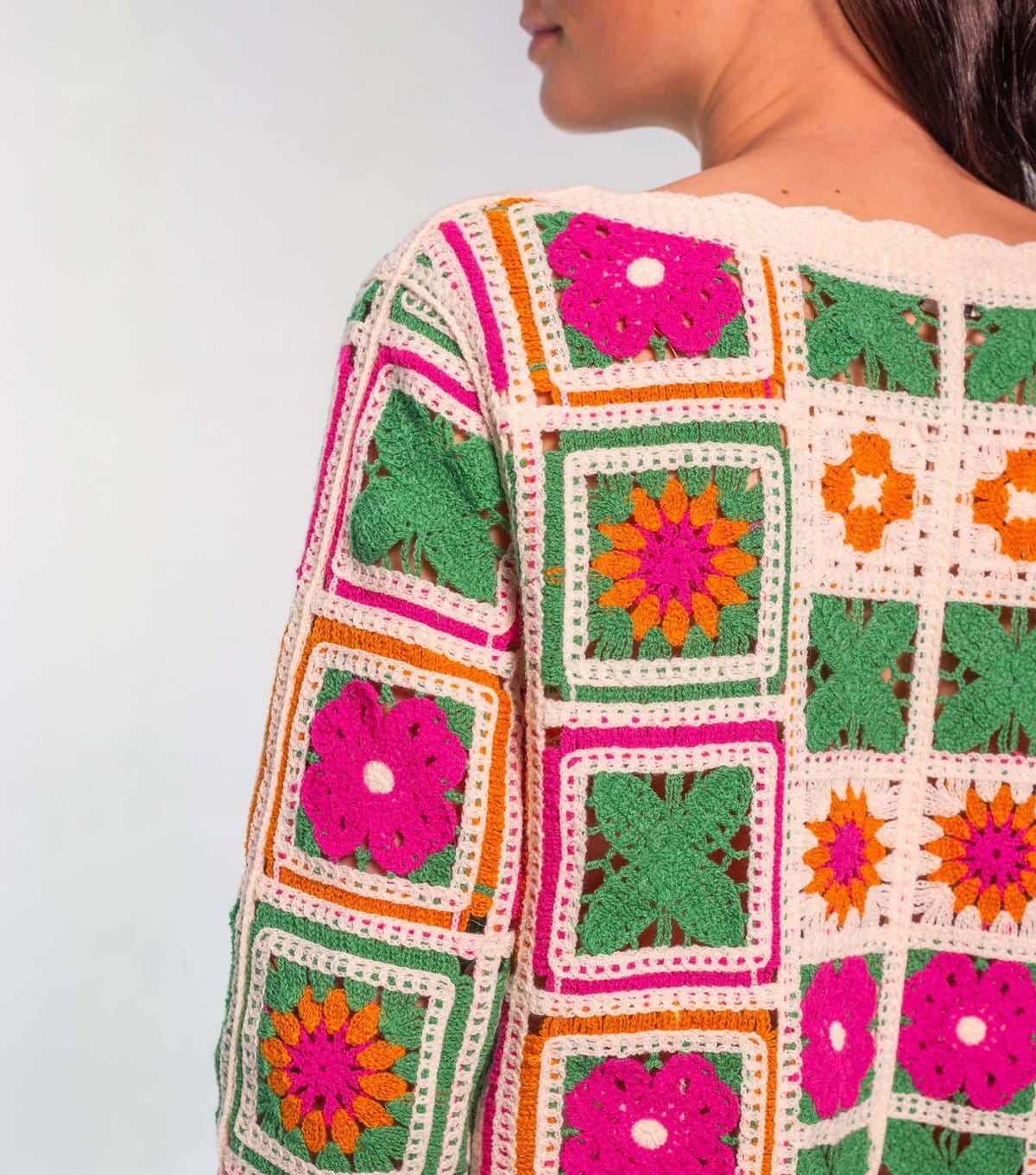 Sunshine Soul Women's Multicolour Crochet Knit V-Neck Cardigan Sunshine Soul New Look - 4