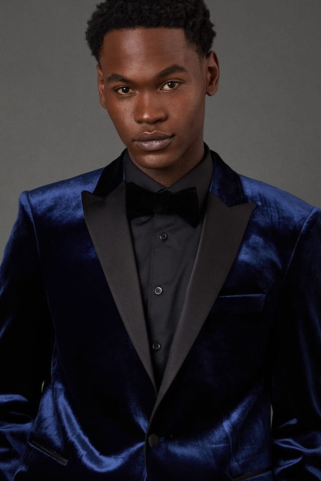 Burton Burton Men's Navy Velvet Slim Fit Tuxedo Jacket - 2