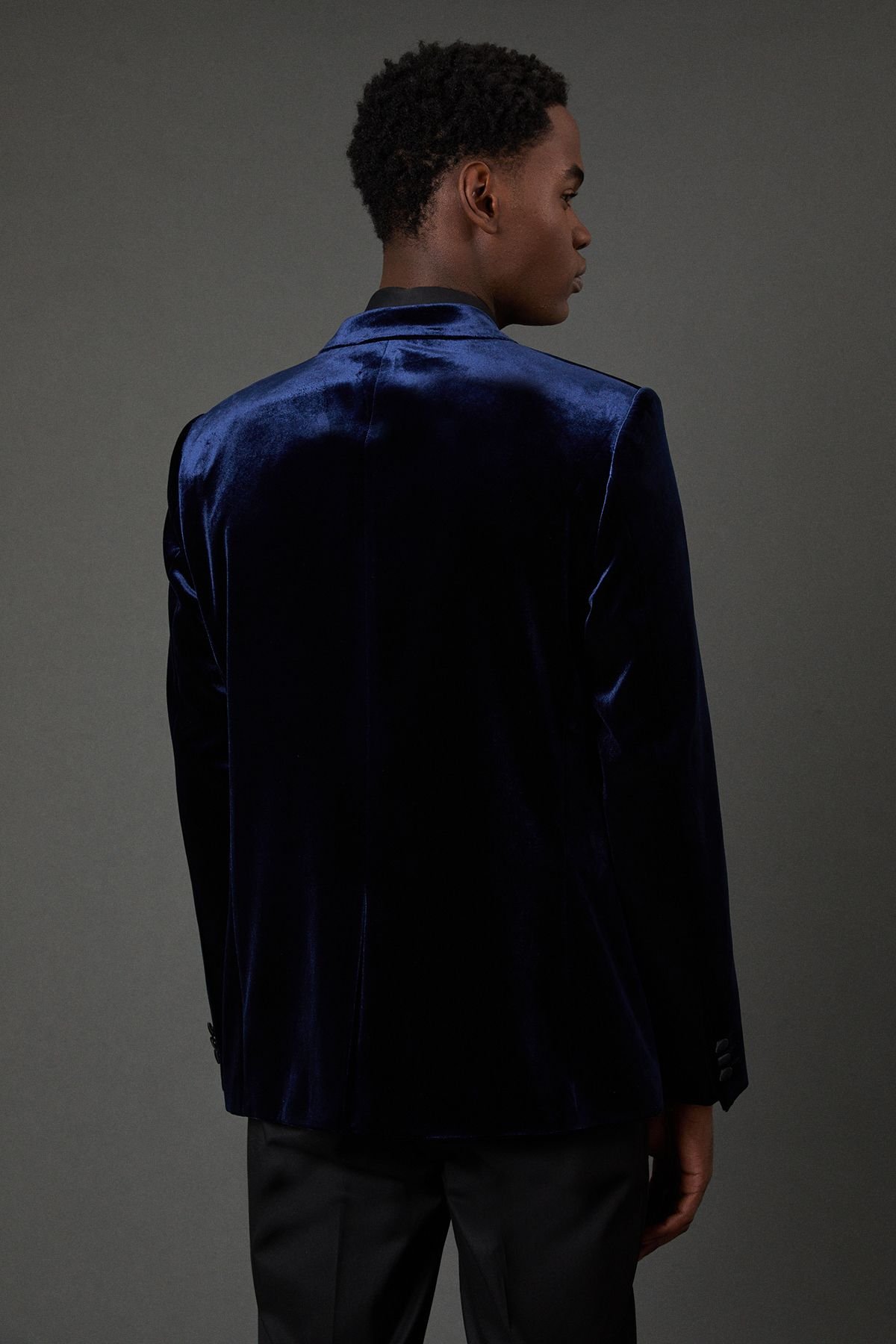 Burton Burton Men's Navy Velvet Slim Fit Tuxedo Jacket - 3