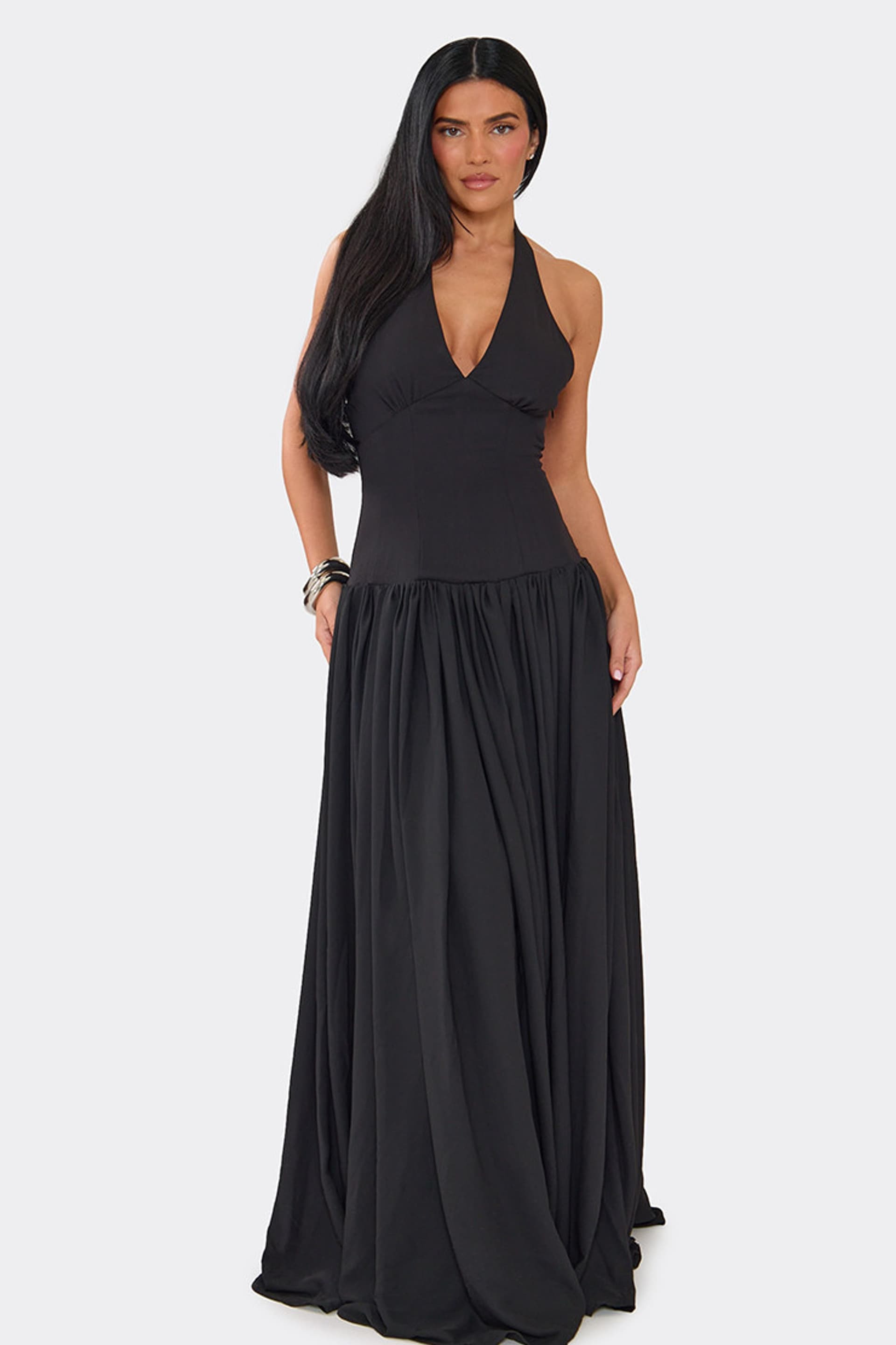 EGO EGO Women's Corset Style Sleeveless Lace Up Woven Maxi Dress in Black