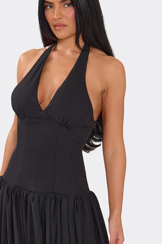 EGO EGO Women's Corset Style Sleeveless Lace Up Woven Maxi Dress in Black - 3