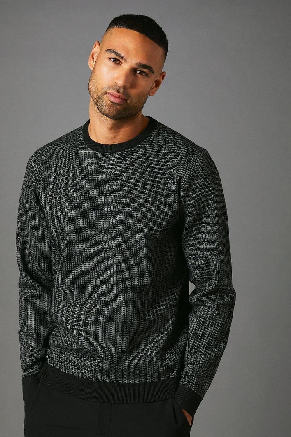 Burton Burton Men's Patterned Crew Neck Jumper in Black